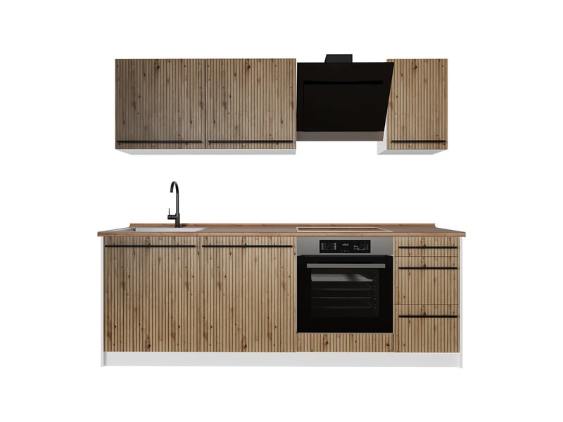  Vicco cuisine, chêne artisanblanc, 220cm plan de travail chêne doré  - Conforama A