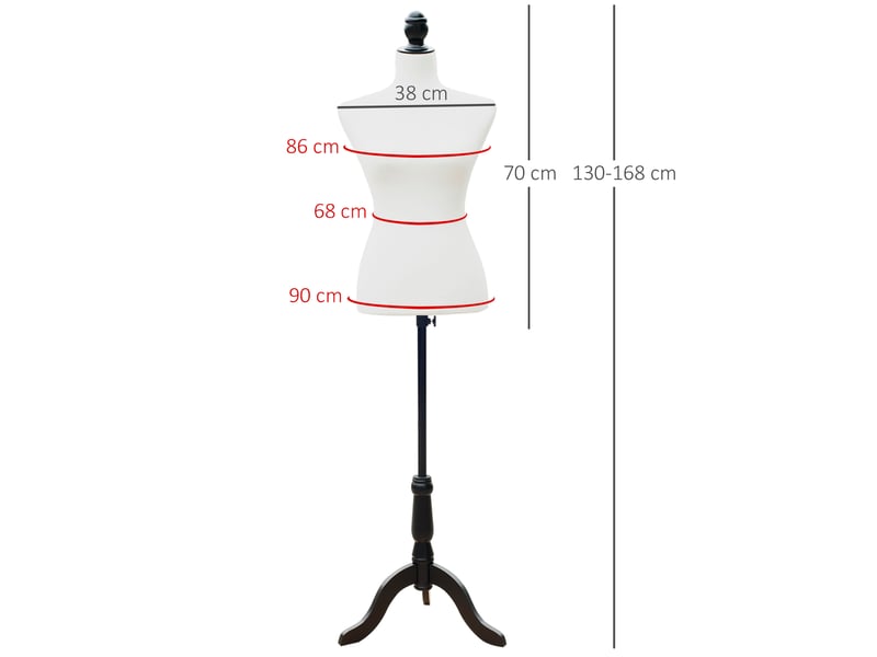  Mannequin de couture féminin, réglable de 130 à 168 cm, avec trépied en bois, pour la photographie de mode et la présentation de vêtements, blanc.  - Conforama E