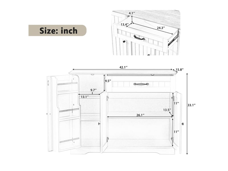 Buffet 3 portes et 1 tiroir avec étagères réglables pour salon et salle à manger en mdf blanc - Conforama E