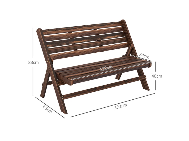  Banc de jardin pliant 2 places à lattes en pin, 122 x 63 x 83 cm, carbonisé  - Conforama E