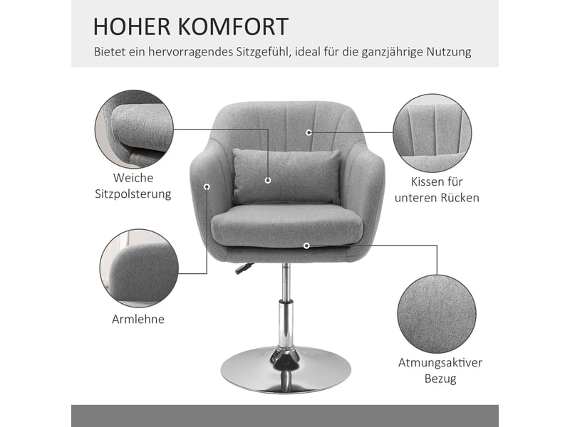  Fauteuil de bureau pivotant 360° réglable en hauteur - lpospi - dossier avec coussin, polyester - gris  - Conforama E