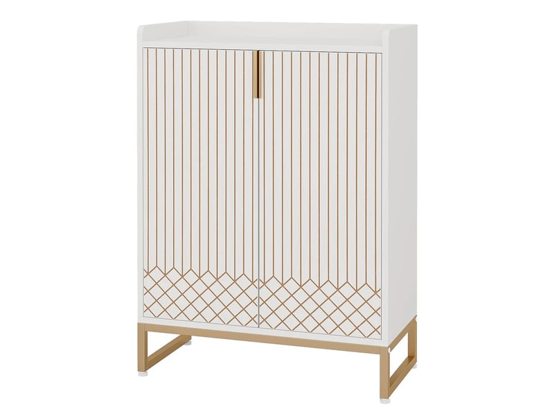 Meuble à chaussures 5 niveaux en bois et métal blanc et doré 73x35x105 cm  - Conforama A