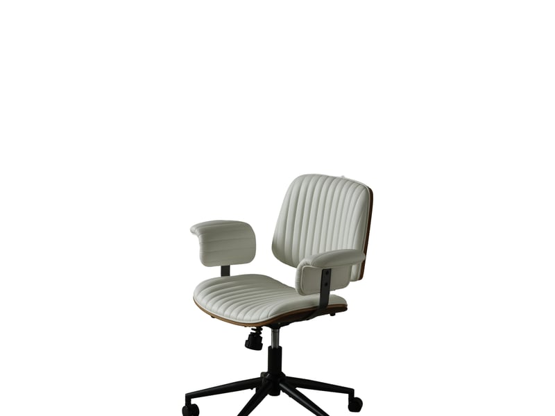  Fauteuil de bureau beige en cuir pu, pivotant à 360°, réglable en hauteur et à roulettes  - Conforama A