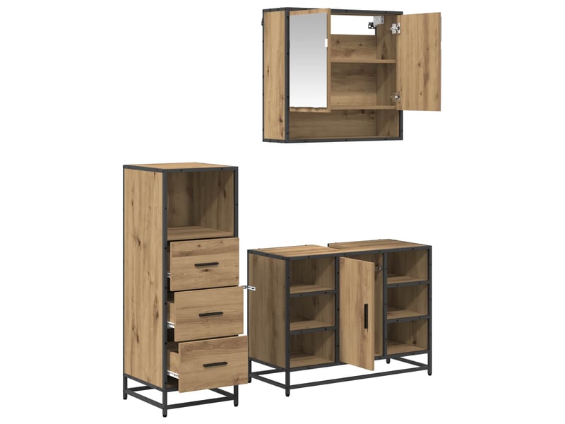 Ensemble de mobilier de salle de bain 3 pc chêne artisanal cf64305 - Conforama E
