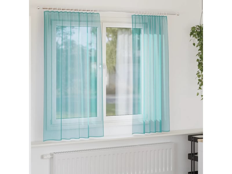  Lot de 2 rideaux en voile, voilages avec passe-tringles turquoise cf44495  - Conforama B