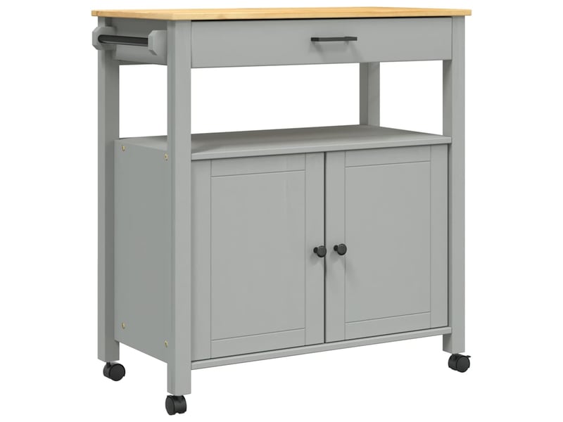  Desserte de cuisine, chariot de rangement 84x40x88,5 cm gris bois massif de pin shl5944  - Conforama A