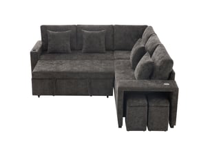 Canapé d'angle réversible convertible <strong>MODENVIE</strong> <strong></strong> 5 places Tissu gris avec coffre de rangement