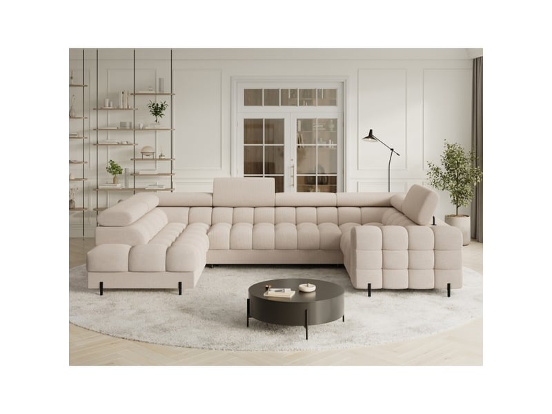  Canapé panoramique convertible factory 3 places beige – angle gauche avec coffre – version 4  - Conforama E