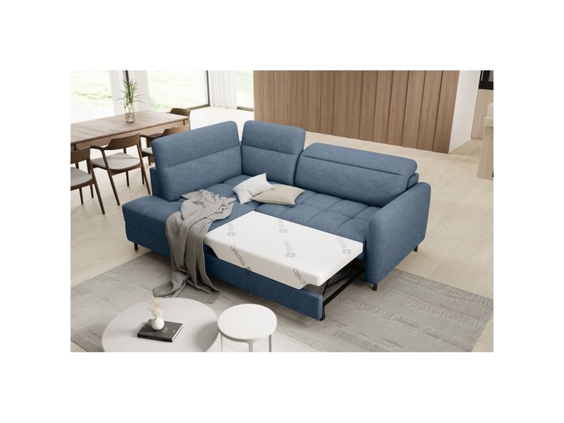  Canapé d'angle gauche convertible barnea 208 cm bleu marine chiné avec rangement  - Conforama B