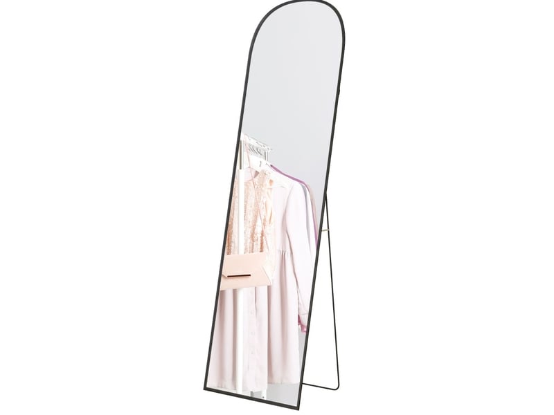  Miroir simple sur pied arqué en verre sécurisé avec cadre en aluminium noir, à poser ou fixer au mur 169 × 49 cm  - Conforama A