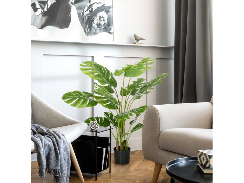  Monstera artificielle 120 cm avec pot noir vert  - Conforama C