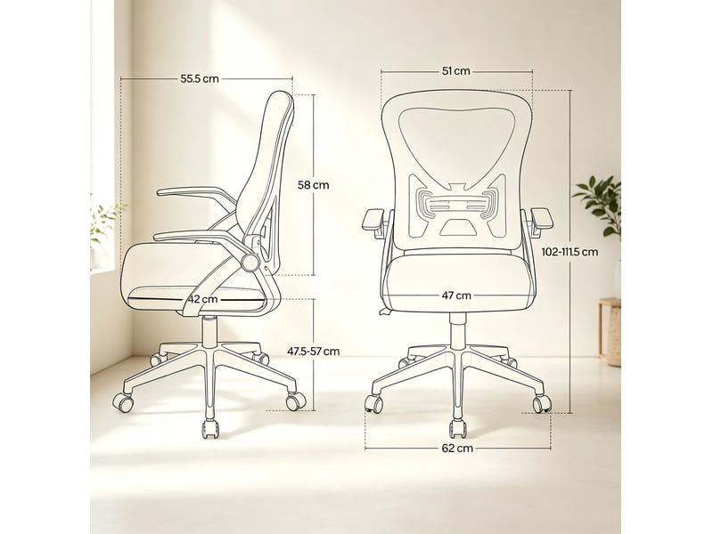  Chaise de bureau ergonomique pivotante avec dossier inclinable et accoudoirs rabattables en maille rose  - Conforama C