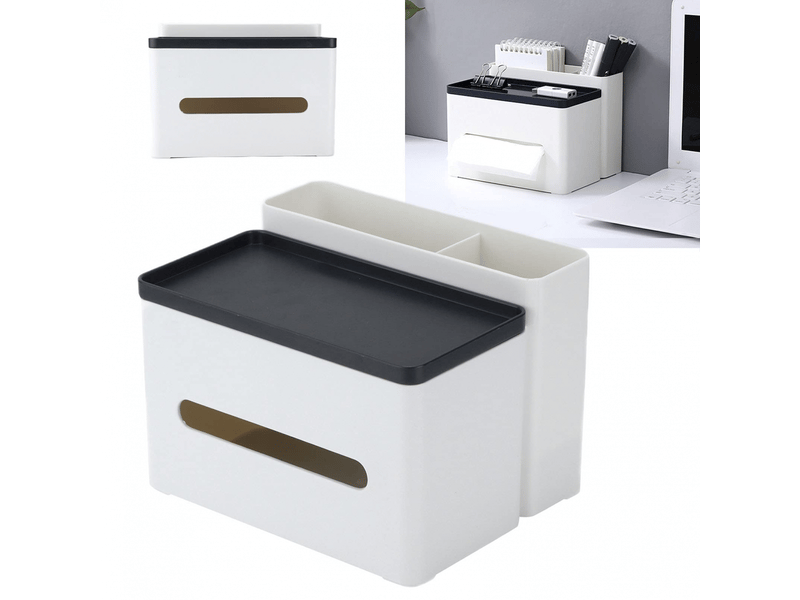 Boîte à mouchoirs en plastique avec grille de rangement, ouverture en arc, extraction plus douce, multifonctionnelle, moderne  - Conforama B