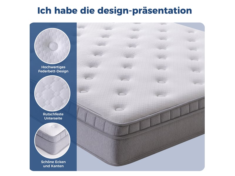  Matelas hybride 140x200 cm – blanc ancien – h3, 25 cm, ressorts ensachés, mousse confort, 7 zones ergonomiques  - Conforama E
