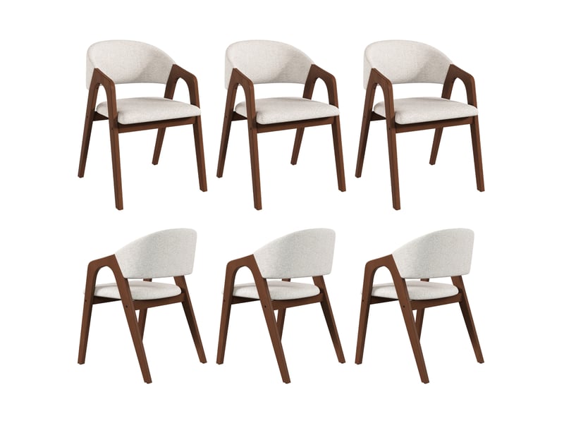  Lot de 6 chaises de salle à manger avec accoudoirs en lin beige avoine et coloris noyer  - Conforama A