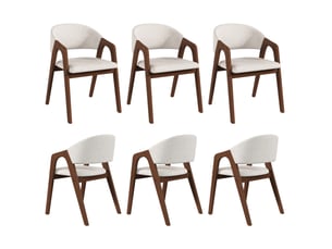 Lot de 6 chaises de salle à manger avec accoudoirs en lin beige avoine et coloris noyer