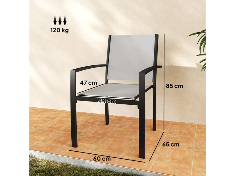  Lot de 2 fauteuils de jardin, chaises empilables, acier, 60x65x85cm, gris clair  - Conforama E