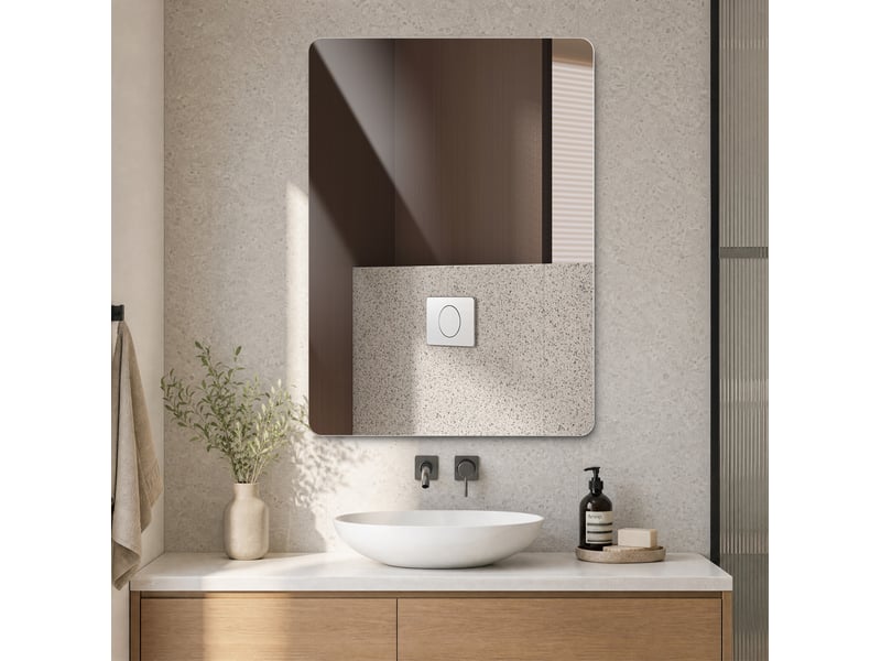 Miroir de salle de bains sans cadre 90x70 cm en verre trempé argenté - Conforama D
