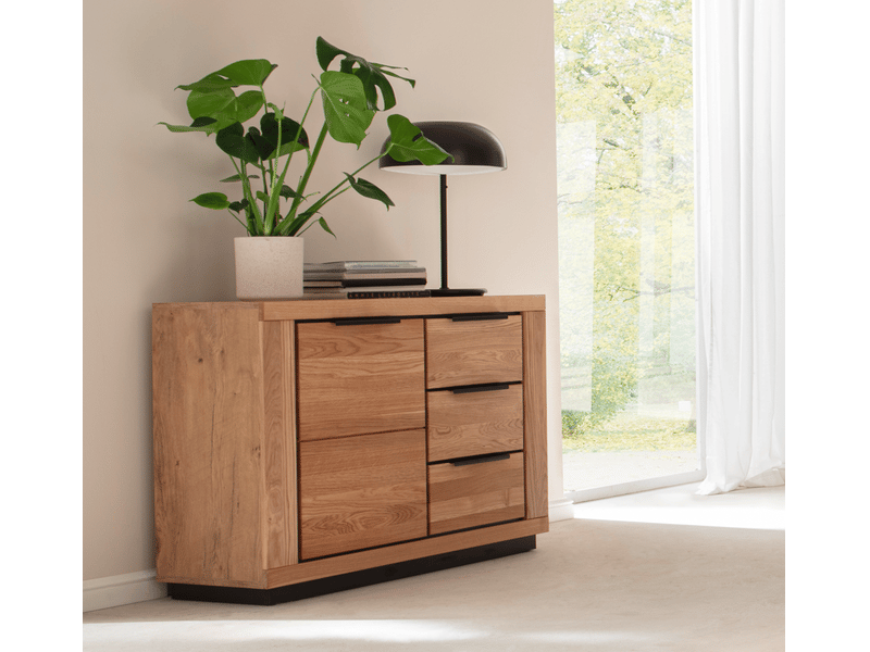  Commode 1 porte 3 tiroirs coloris chêne massif huilé - longueur 107 × hauteur 80 × profondeur 40 cm  - Conforama B