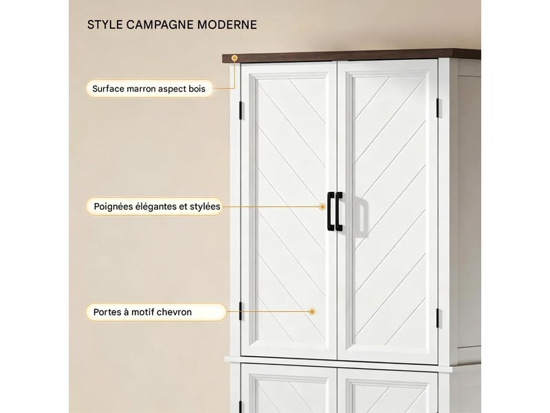  Buffet de cuisine haut 4 portes 4 étagères réglables mdf blanc 76x40x178.5 cm T5828S00055 - Conforama D