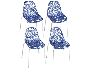 Lot de 4 chaises de cuisine iko avec assise nid d’abeille bleue et pieds chromés