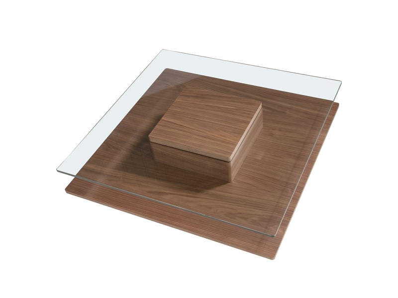 Table basse carrée bois plaqué noyer et verre trempé koza  - Conforama R