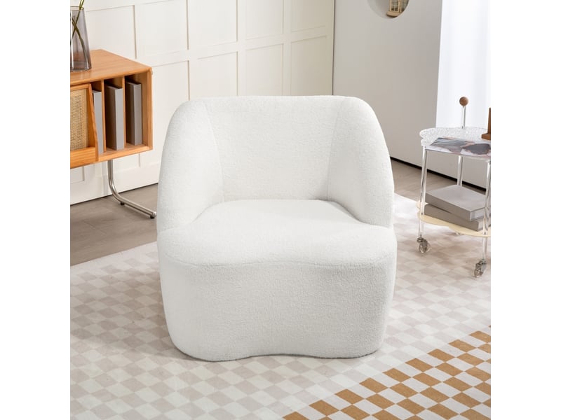 Fauteuil rembourré cocooning avec dossier épais et base antidérapante, design courbé en polyester crème 81 × 82 × 73,5 cm - Conforama C