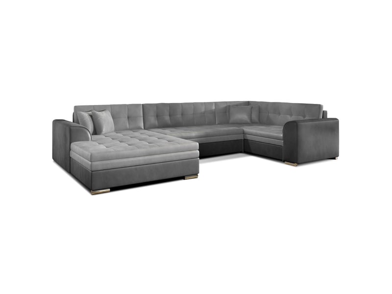  Canapé panoramique convertible caldero 5 places gris clair et foncé – angle gauche  - Conforama A