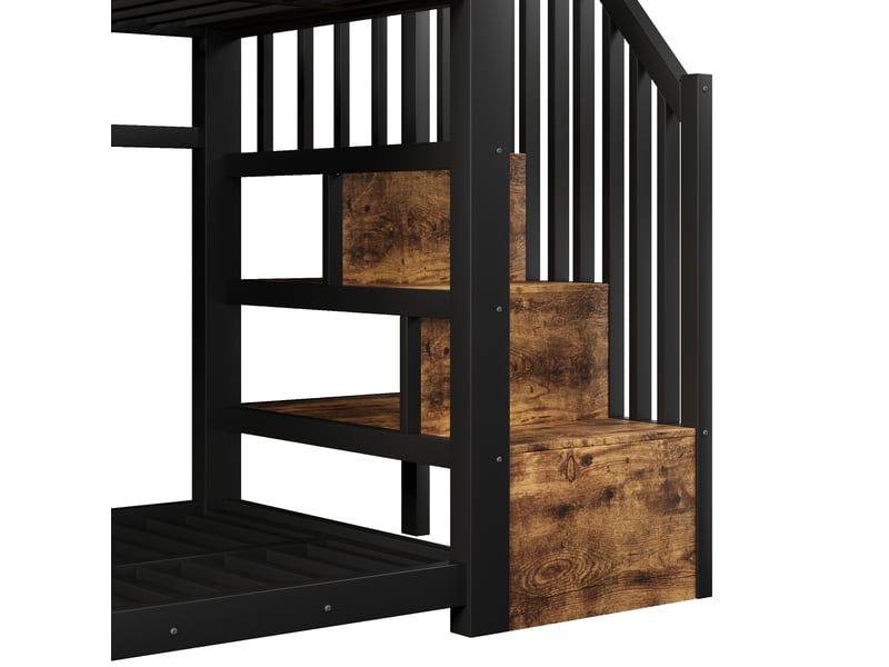  Lit superposé - 90x200 cm - échelle - barrières de sécurité - rangements intégrés - éclairage led - structure métal - noir CozyNest - Conforama D