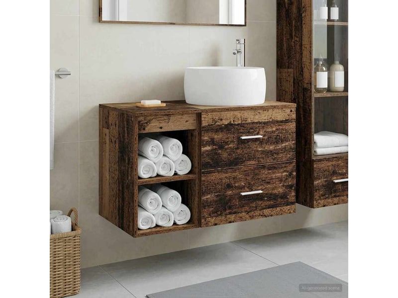 Ensemble de mobilier de salle de bain 2 pcs bois ancien shl8119 - Conforama B