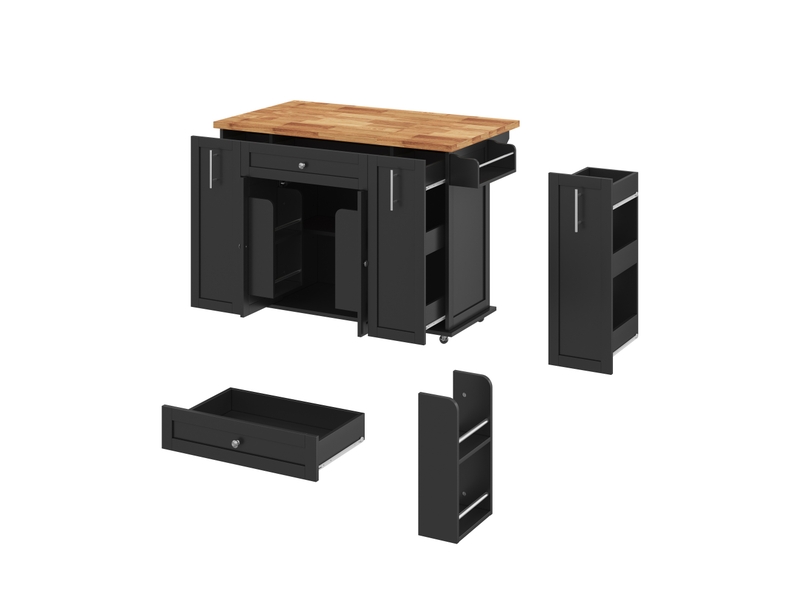  Desserte de cuisine 120 x 45-70 x 87 cm noir et naturel en mdf, plateau rabattable et rangement mobile  - Conforama C