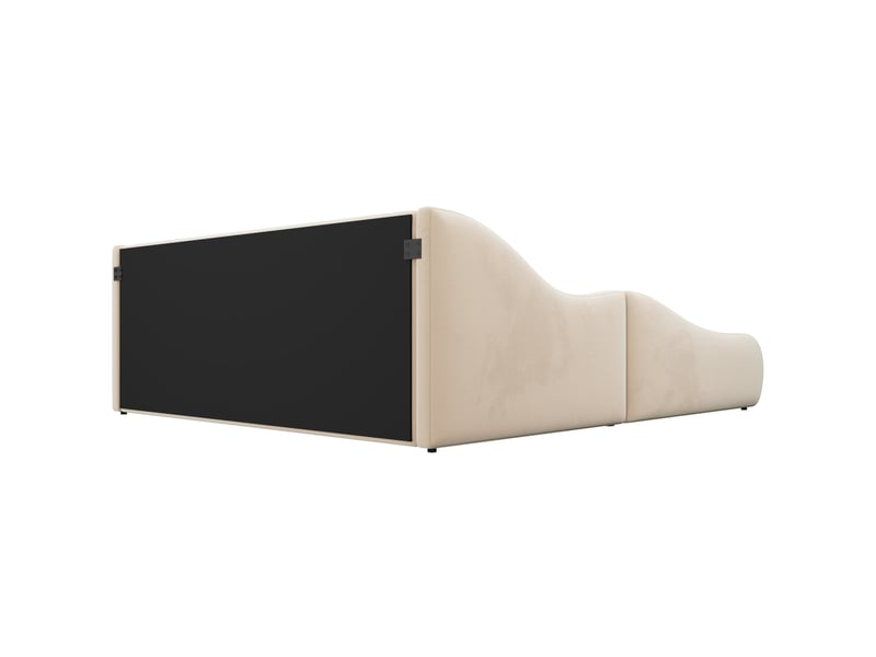 Lit jeune 1 place 90x200 cm, cadre rembourré, équipé de tête de lit haute en velours, coloris beige - Conforama E