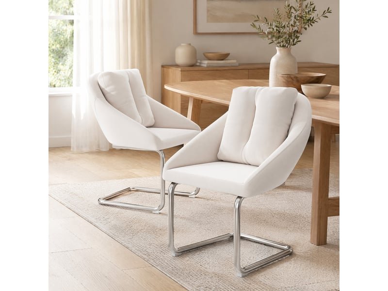  Lot de 2 chaises de salle à manger en velours beige avec coussin  - Conforama D