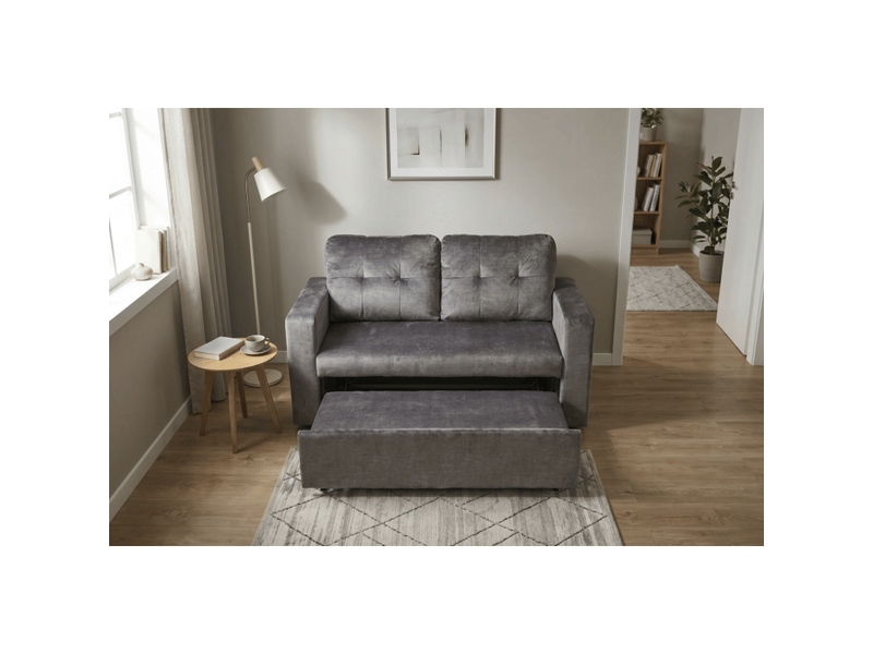 Canapé presto convertible 2 places en velours – gris foncé – 142 x 82 x 86 cm - Conforama D