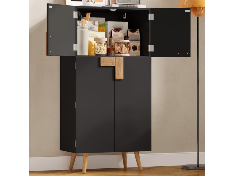  Armoire de cuisine colonne haute avec 4 portes, rangement avec étagères sur portes et tablettes réglables  - Conforama B