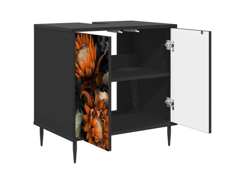  Armoire de salle de bain, meuble de rangement lochem chêne noir 60x40x61 cm  - Conforama D