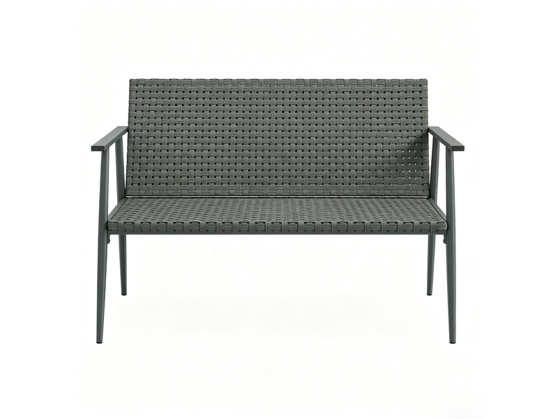 Banc de jardin 2 places 110 x 58 x 78 cm – gris et gris foncé – résine tressée, pieds réglables - Conforama A