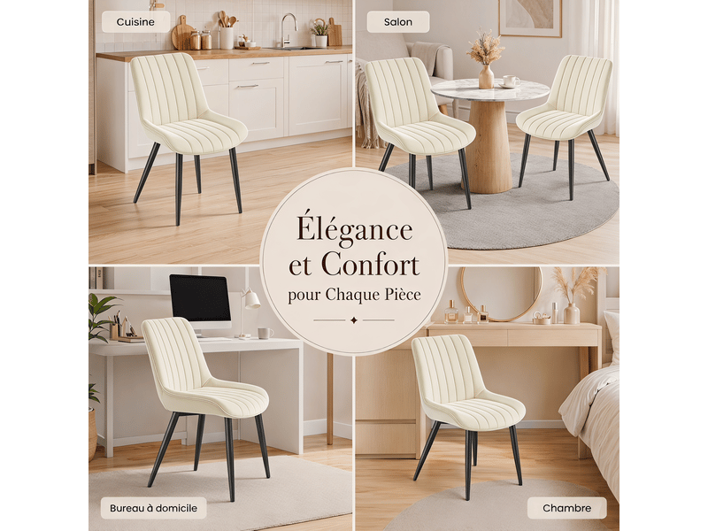 Havenlyhome lot de 4 chaises de salle à manger assise en velours assise rembourrée dossier ergonomique beige chaises - Conforama E