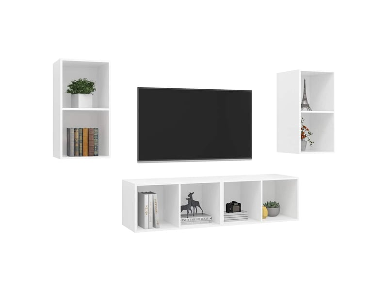  Lot de 4 meuble tv mural, meuble tv suspendu blanc bois d'ingénierie shl27439  - Conforama C