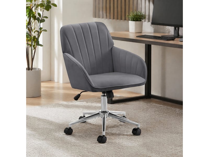  Chaise de bureau pivotante 360° à hauteur réglable - lpospi - dossier ergonomique en velours gris  - Conforama C