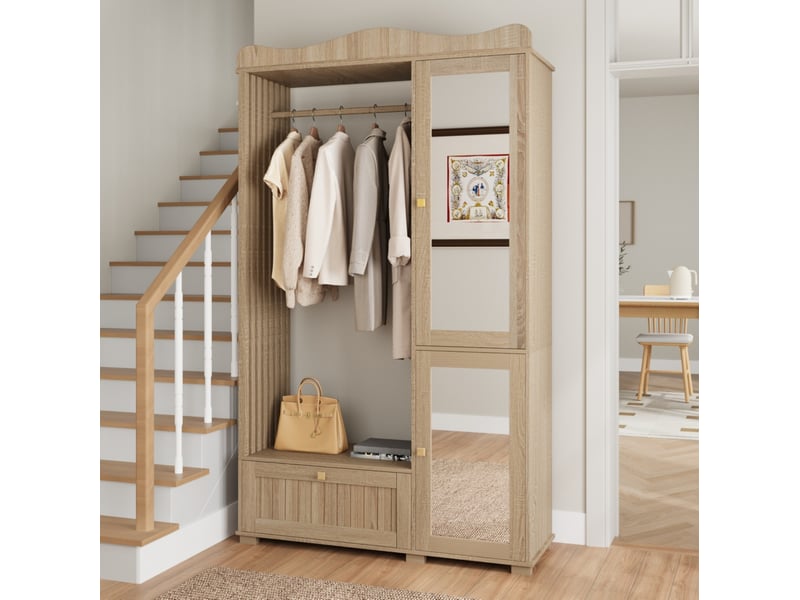  Armoire penderie avec miroir et rangement ouvert 115,5 x 38,5 x 194,5 cm chêne cravdom  - Conforama D