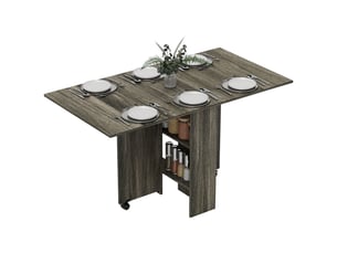 Table à abattants avec 2 étagères inférieures pour 6 personnes maximum, en bois, 140 x 75 x 74 cm, grise