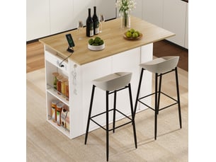 Îlot de cuisine 120x75x97 cm blanc avec plateau rabattable et prises usb