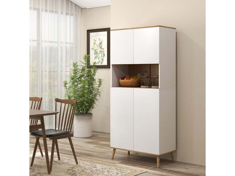 Buffet de cuisine armoire de rangement 2 placards avec porte étagères réglables centrale niche 2 passe-câbles blanc - Conforama D