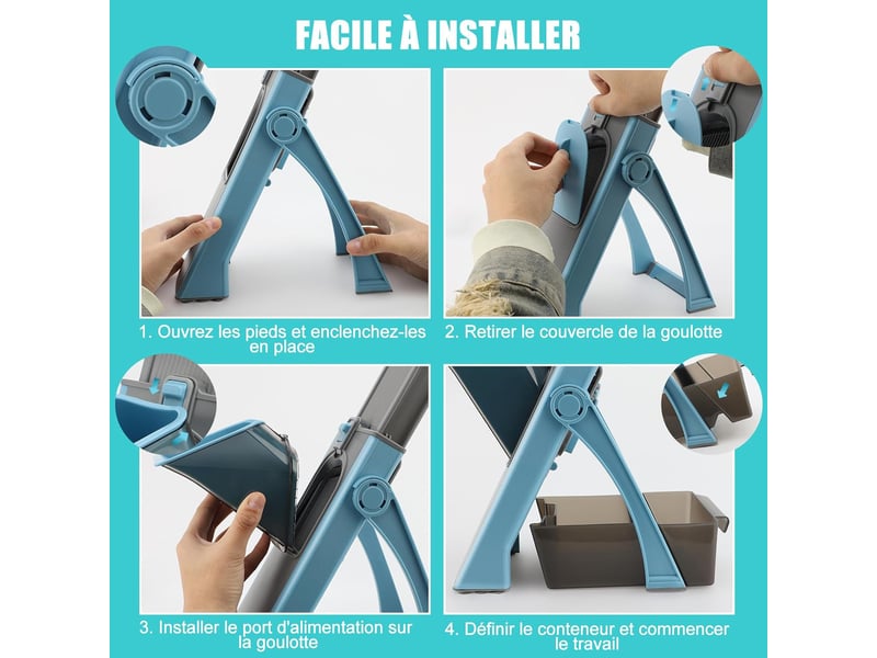  Mandoline cuisine manuelle, safety slicer coupe frites légume multifonction hachoir manuel épaisseur ajustable, bleu  - Conforama E