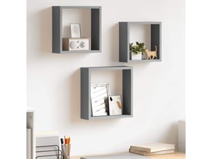 Lot de 3 étagères murales cube, étagères suspendues gris mdf cf43324