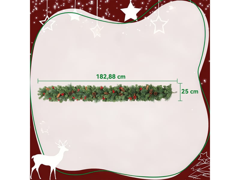  Guirlande de noël artificielle 180 cm, décoration de noël, 162 branches denses, grappes de baies, pommes de pin, vert  - Conforama C
