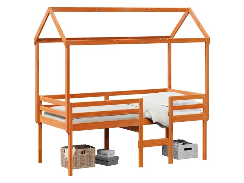  Lit simple- lit adulte -  lit haut sans matelas  marron 80x200 cm bois de pin massif  - Conforama A
