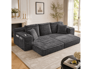 Canapé modulable convertible 4 places en tissu côtelé gris foncé evryae