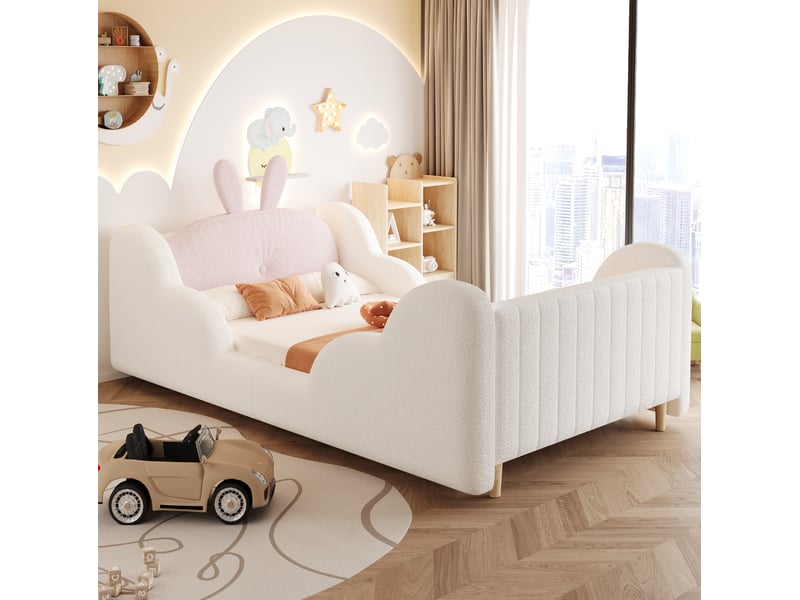  Lit enfant 90x200 cm avec coussin et côtés nuage coloris blanc  - Conforama E